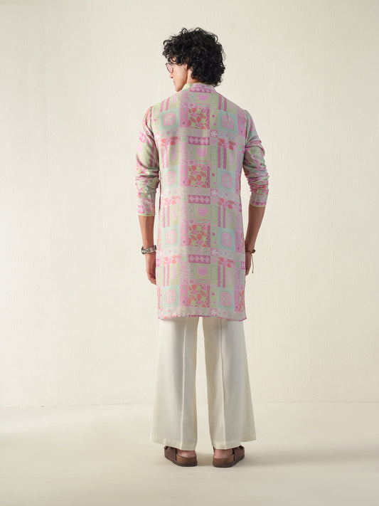 Men Multicolor Blended Print Kurta
