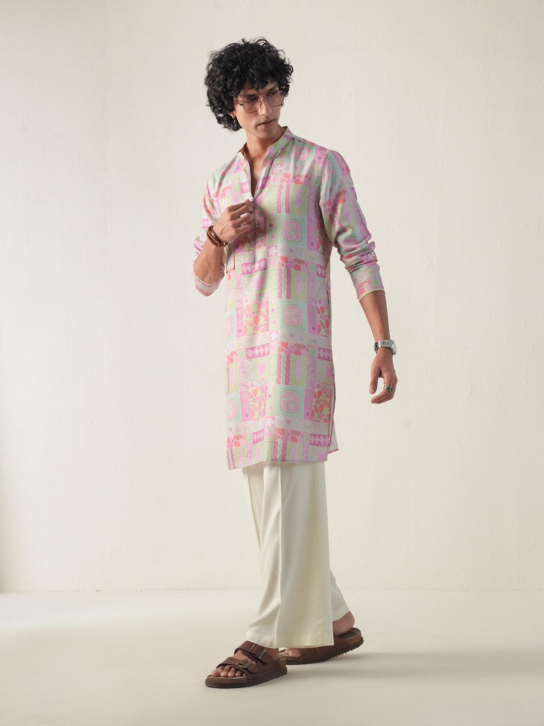 Men Multicolor Blended Print Kurta
