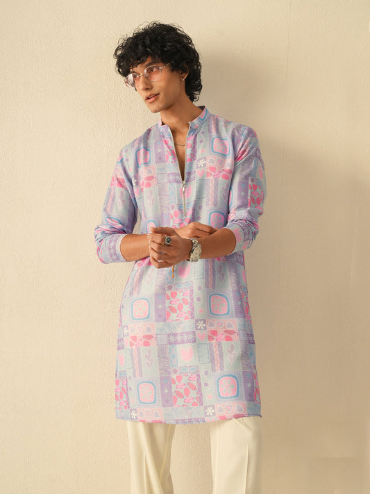 Men Multicolor Blended Print Kurta