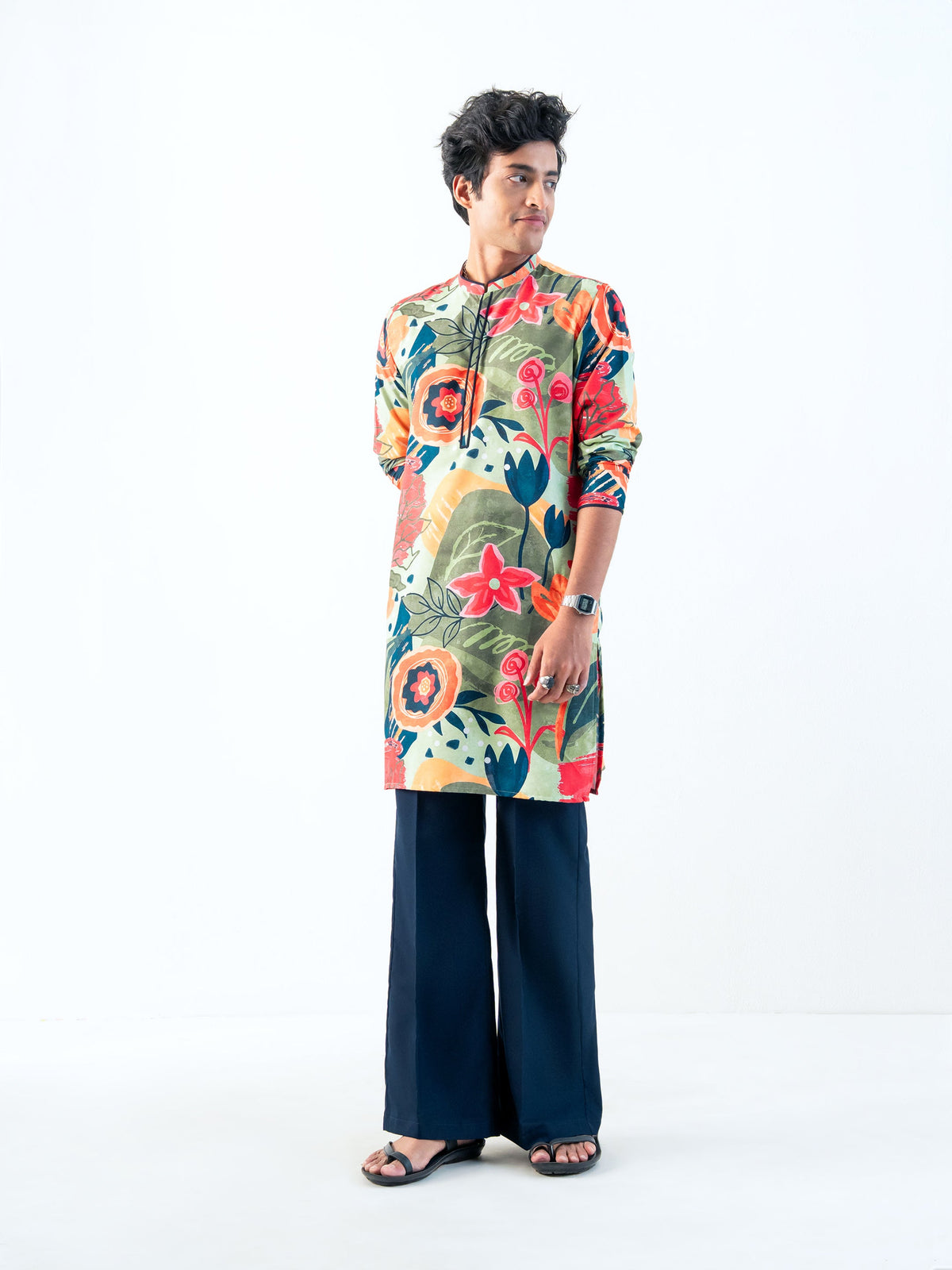 Mens Multicolor Blended Print Kurta