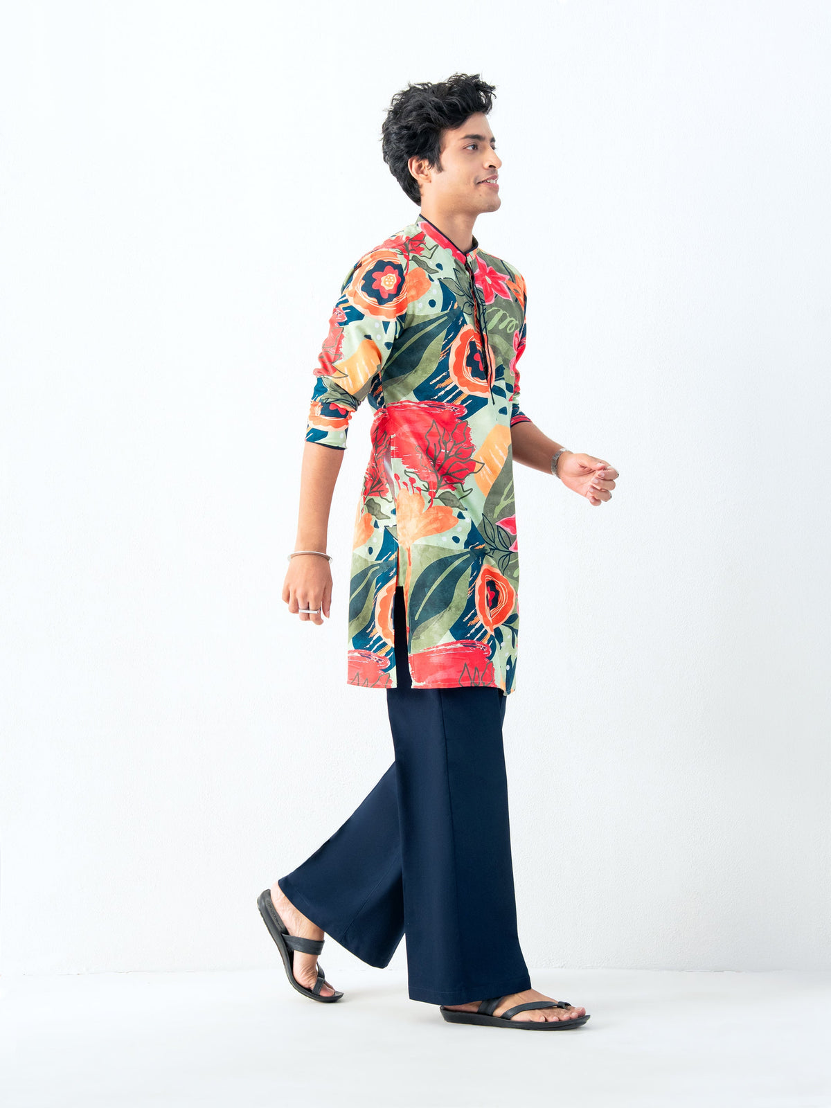 Mens Multicolor Blended Print Kurta