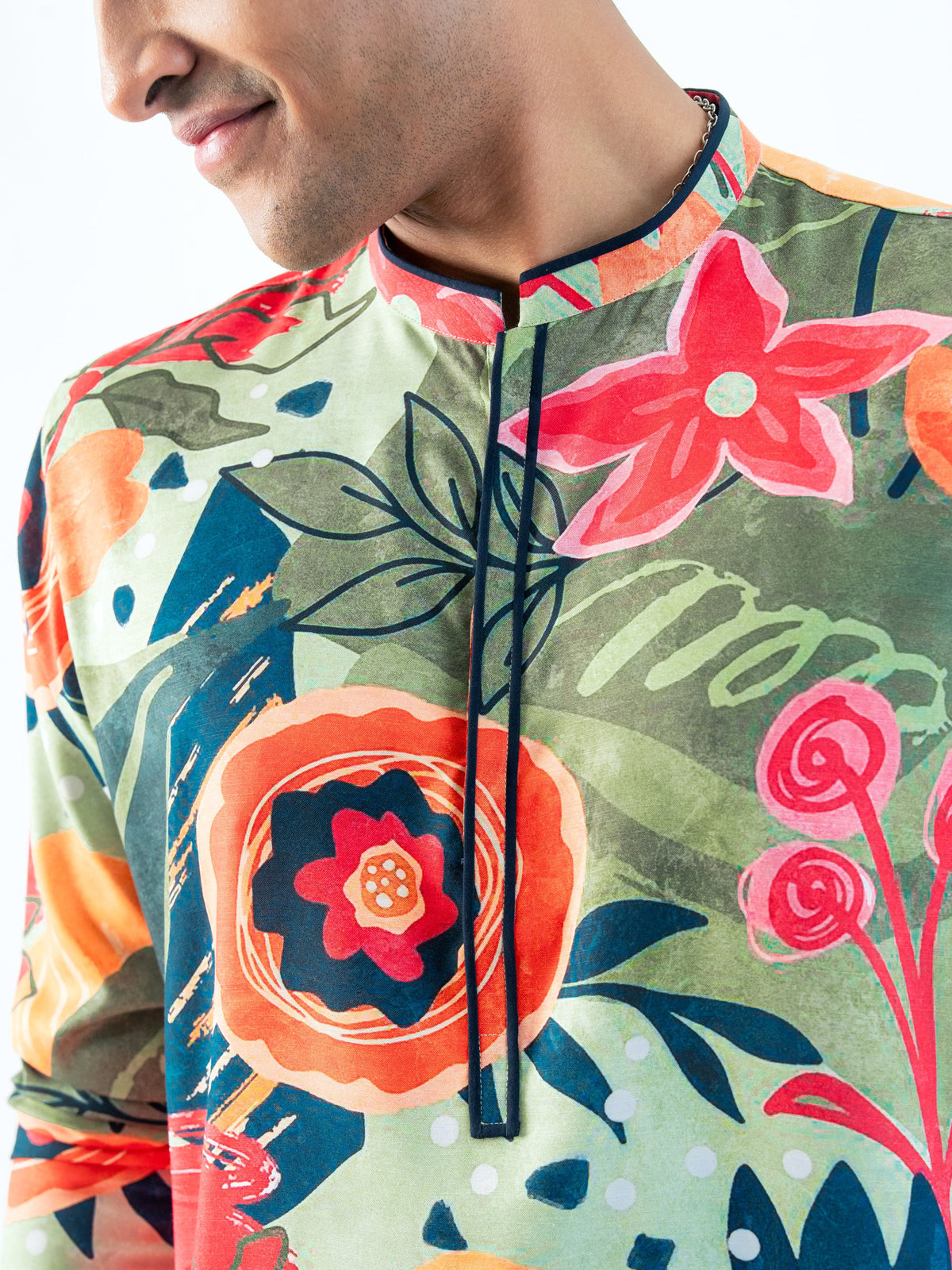 Mens Multicolor Blended Print Kurta