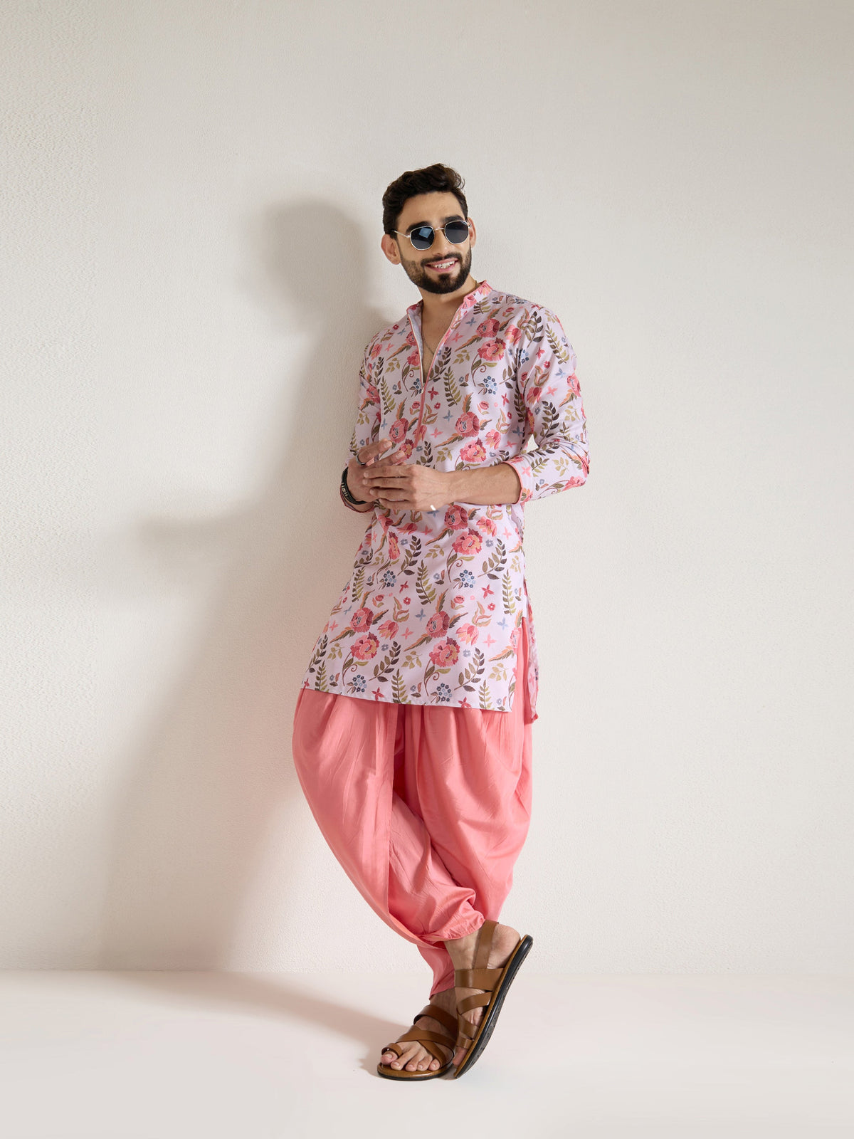 Mens Multicolor Blended Print Kurta with Zip