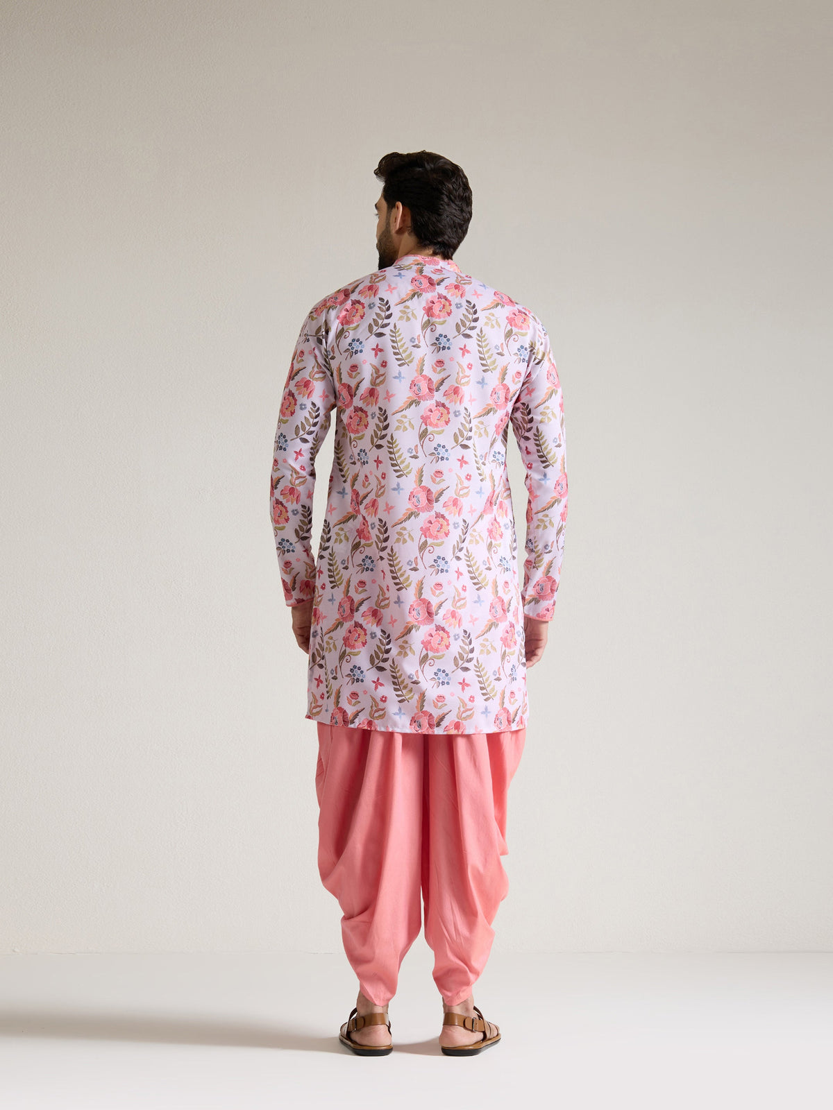 Mens Multicolor Blended Print Kurta with Zip