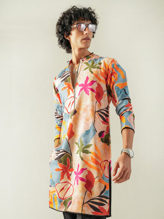 Mens Multicolor Blended Print Kurta