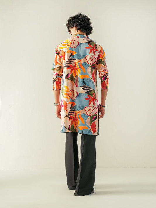 Mens Multicolor Blended Print Kurta