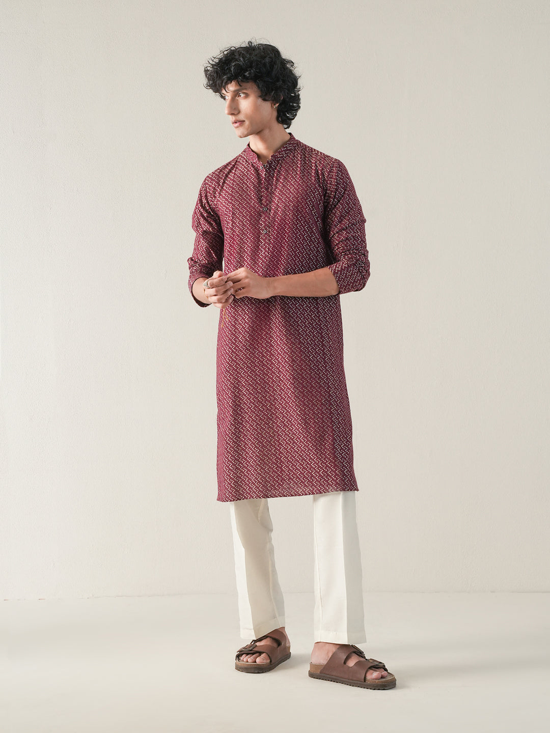 Mens Wine Cotton Dobby Kurta