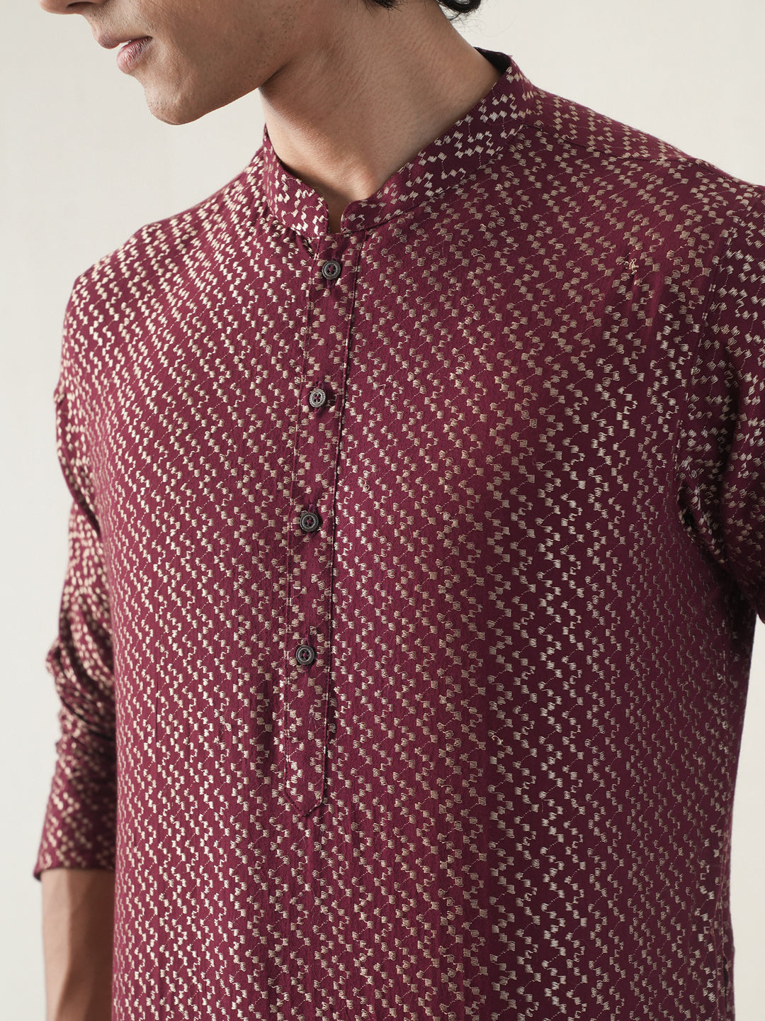Mens Wine Cotton Dobby Kurta