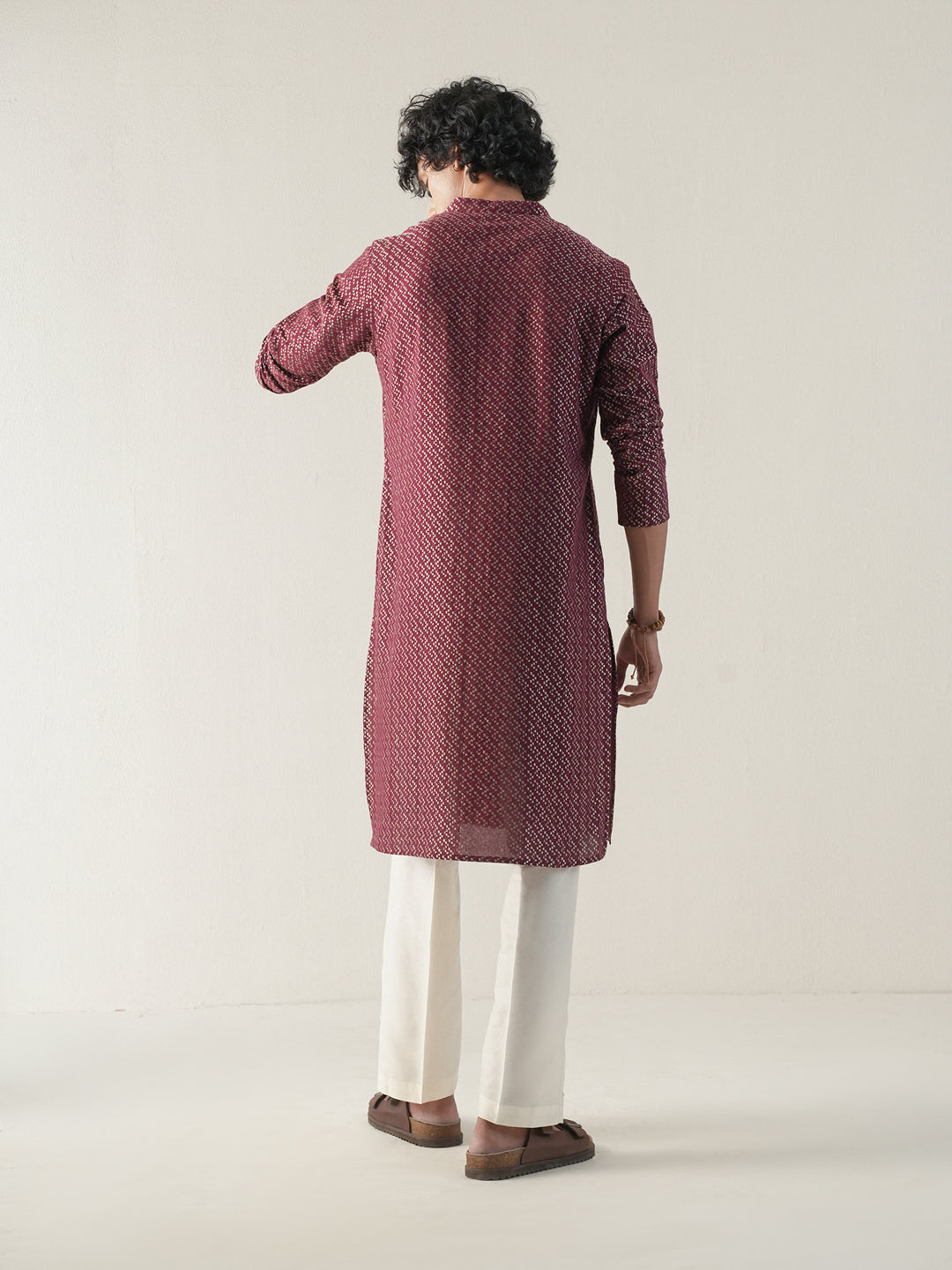 Mens Wine Cotton Dobby Kurta
