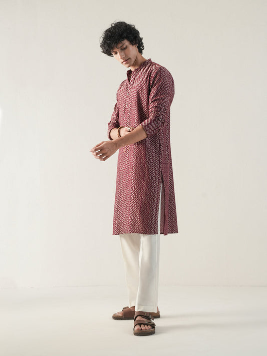 Mens Wine Cotton Dobby Kurta
