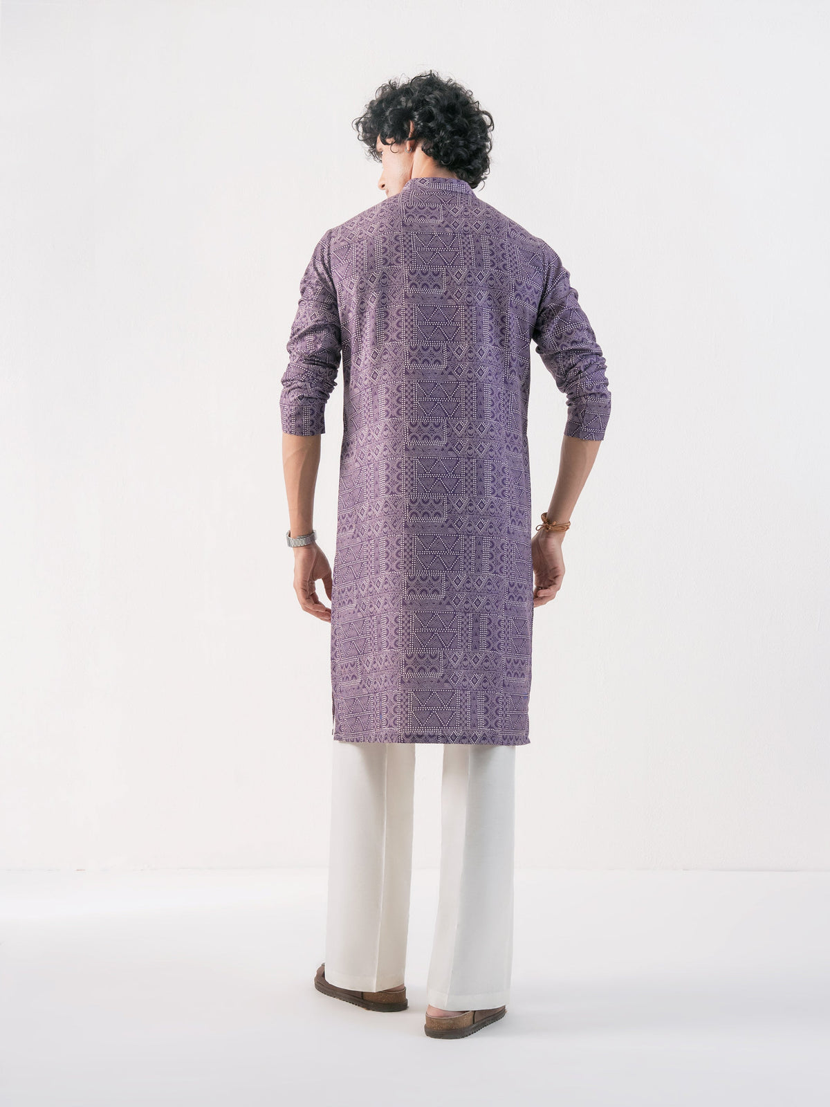 Mens Purple Cotton Print Kurta