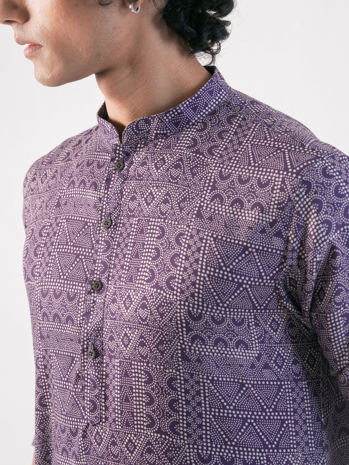 Mens Purple Cotton Print Kurta