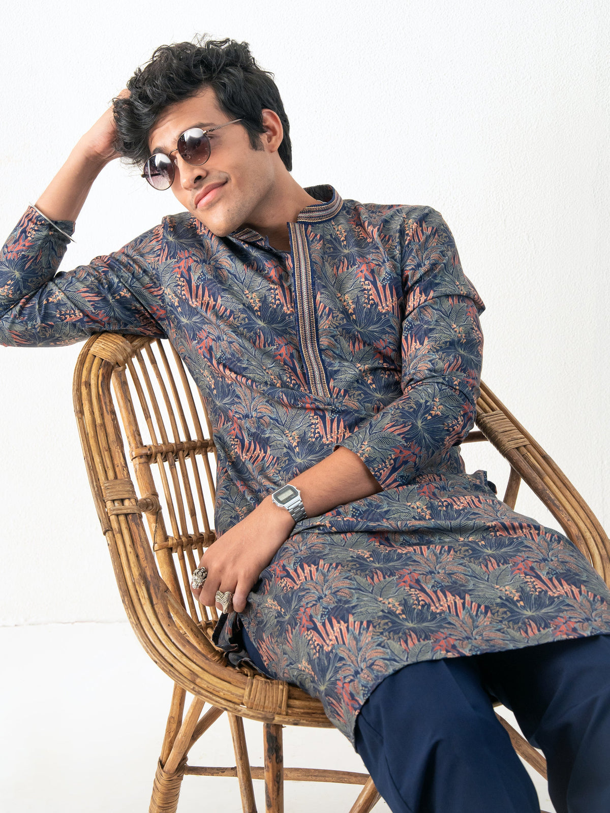 Mens Multicolor Blended Print Kurta