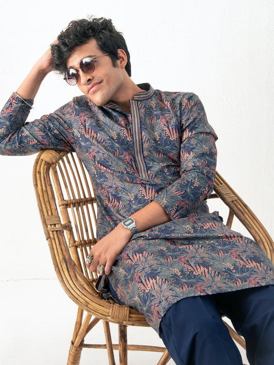 Mens Multicolor Blended Print Kurta