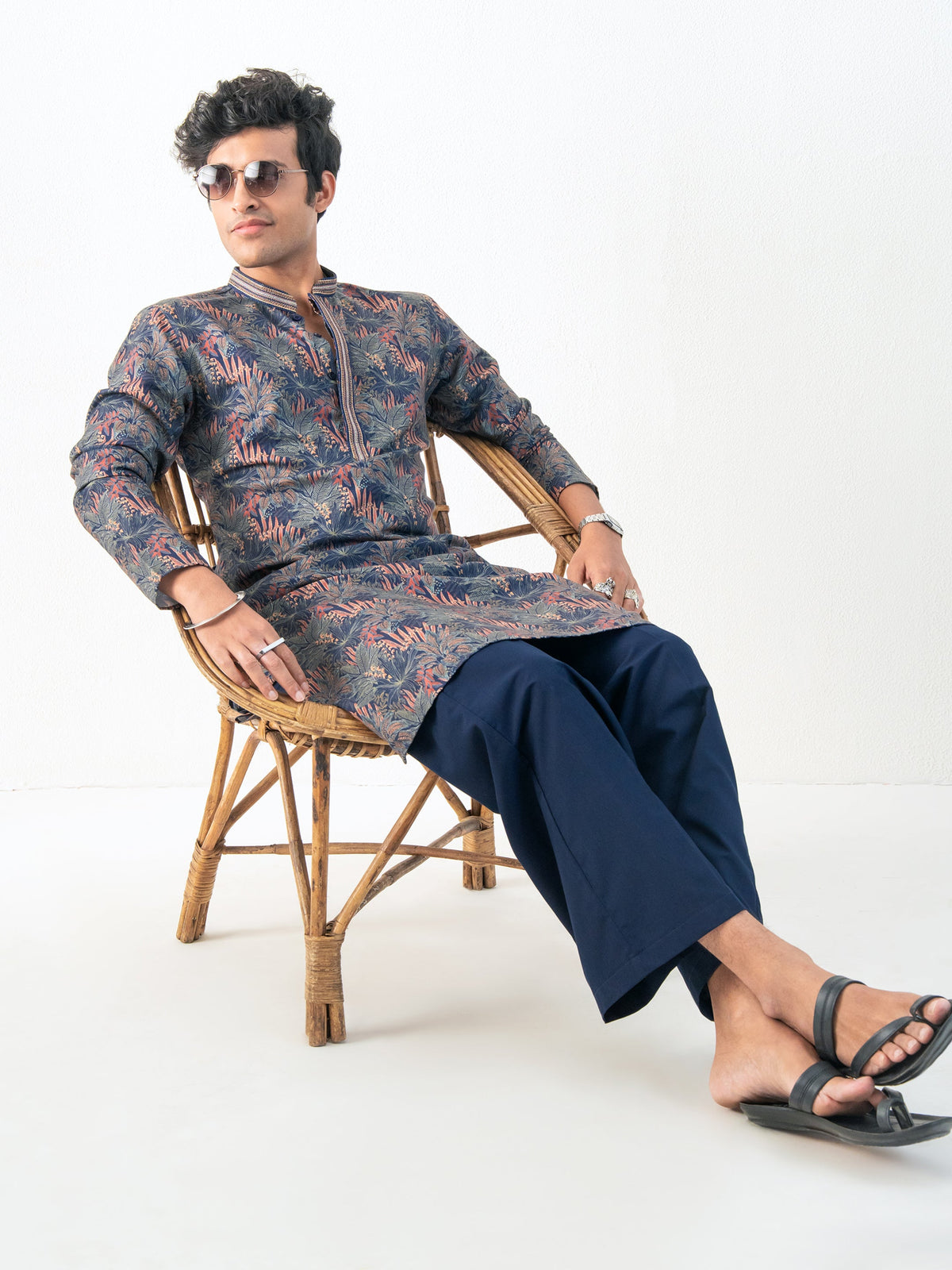 Mens Multicolor Blended Print Kurta