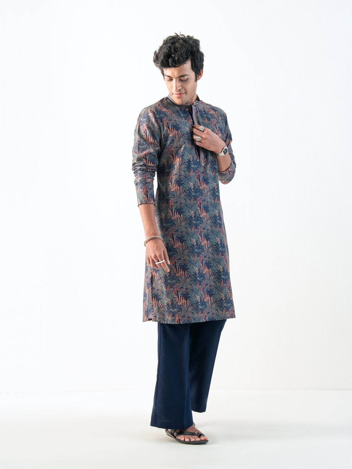 Mens Multicolor Blended Print Kurta