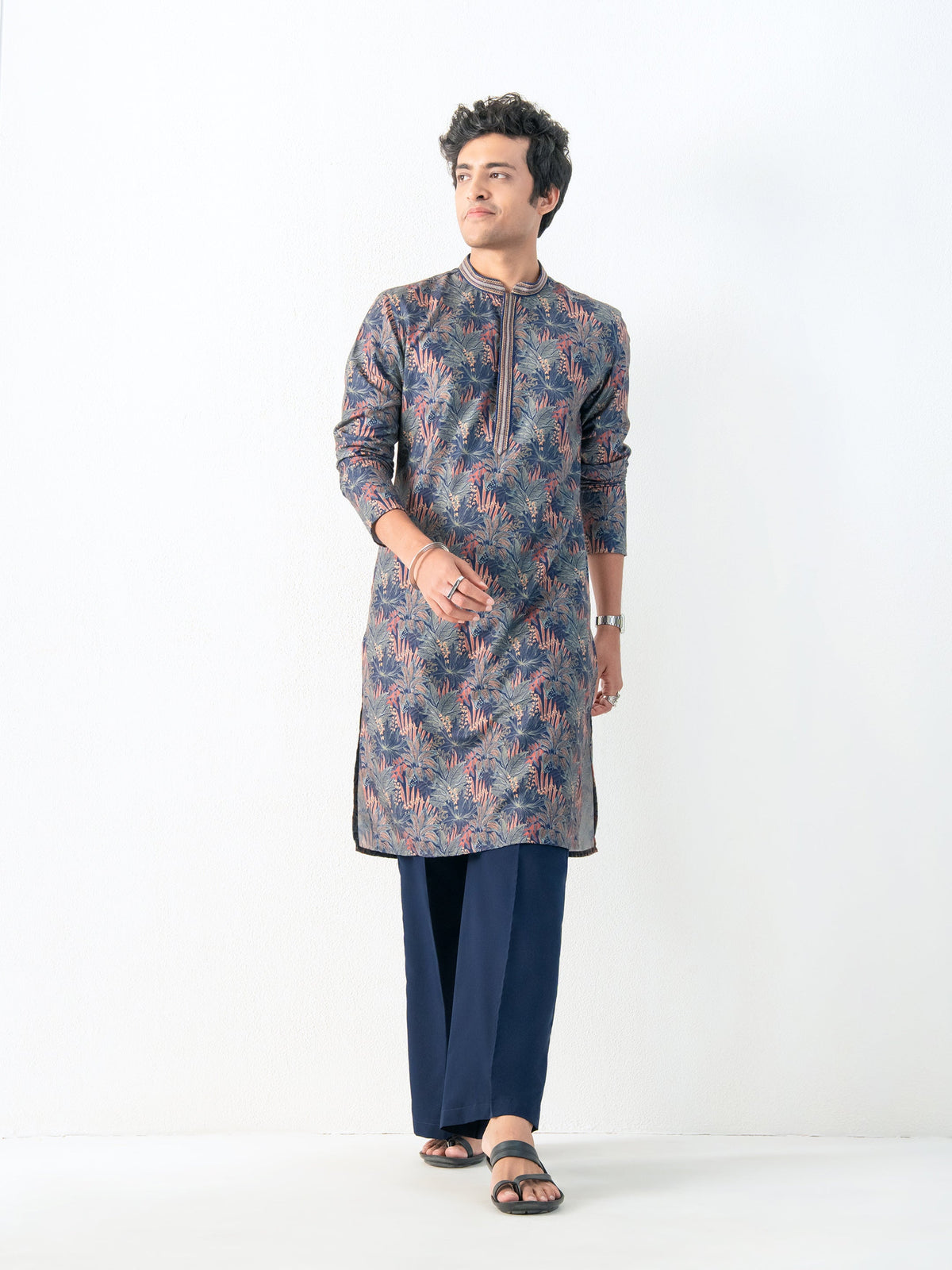 Mens Multicolor Blended Print Kurta