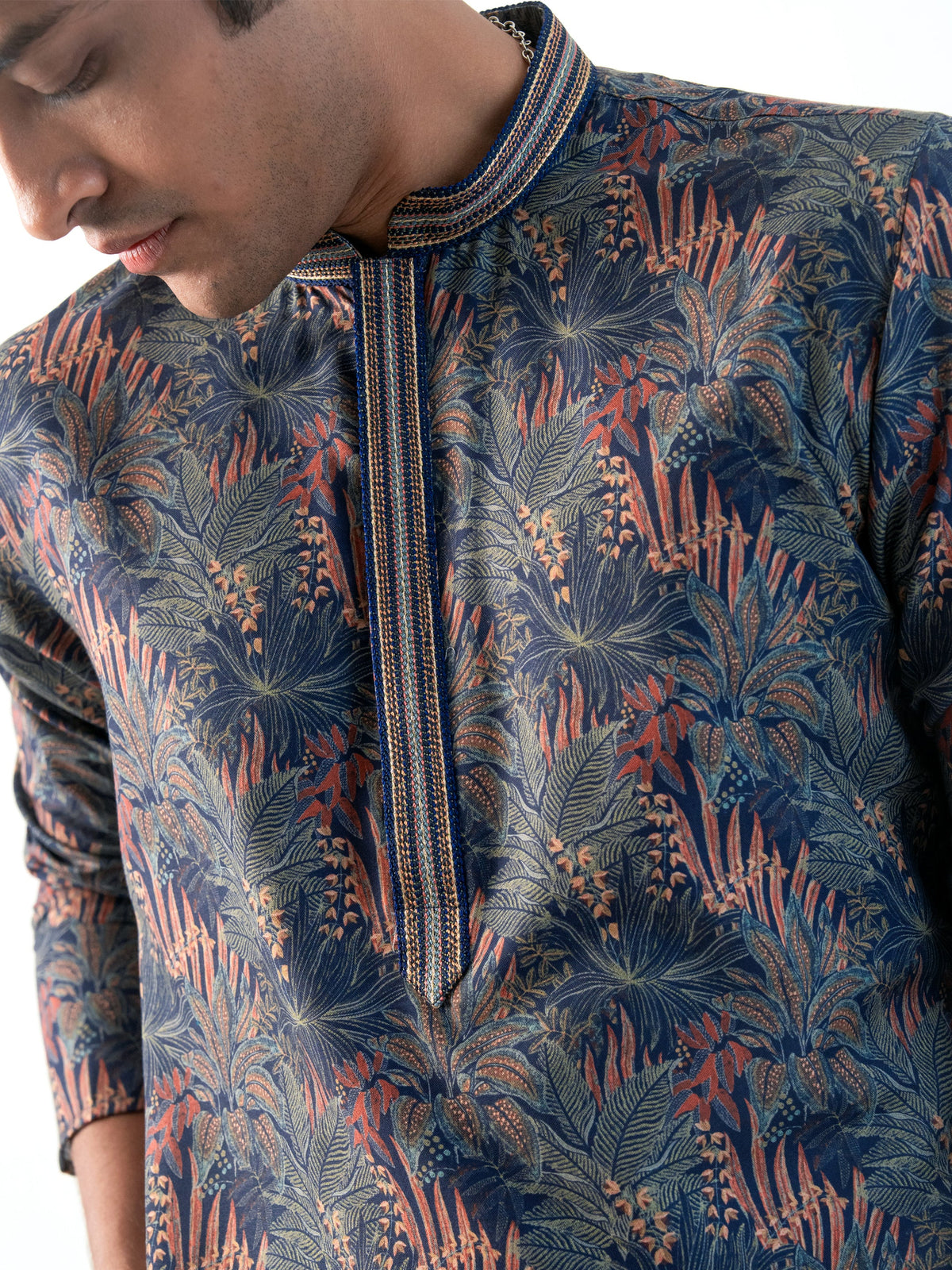 Mens Multicolor Blended Print Kurta