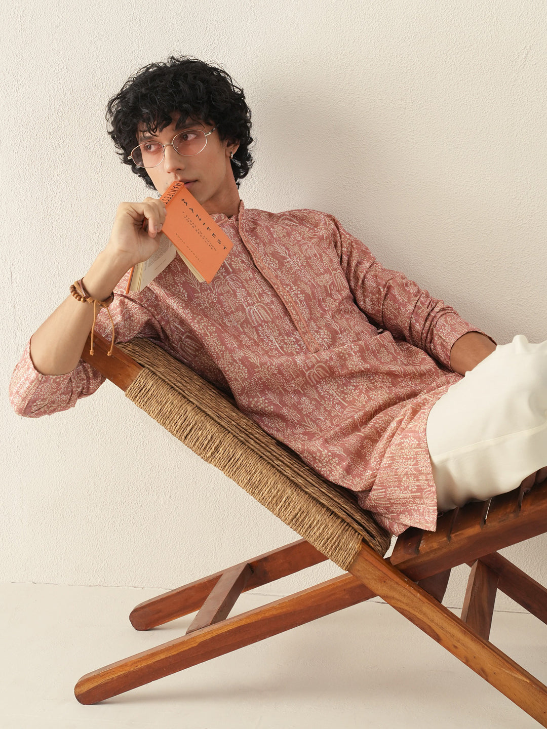 Men Coral Blended Print Kurta