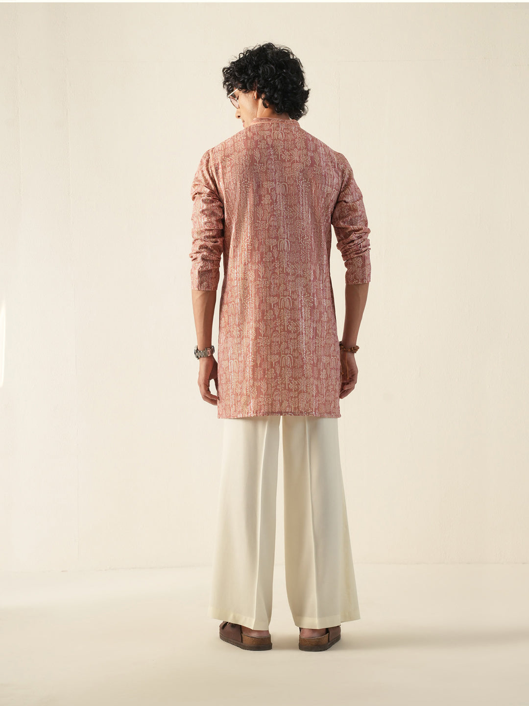 Men Coral Blended Print Kurta