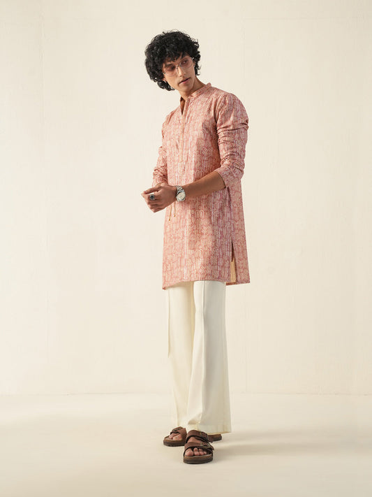 Men Coral Blended Print Kurta