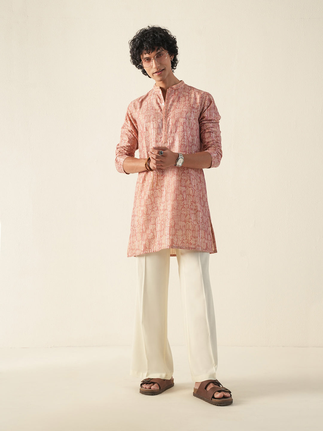 Men Coral Blended Print Kurta