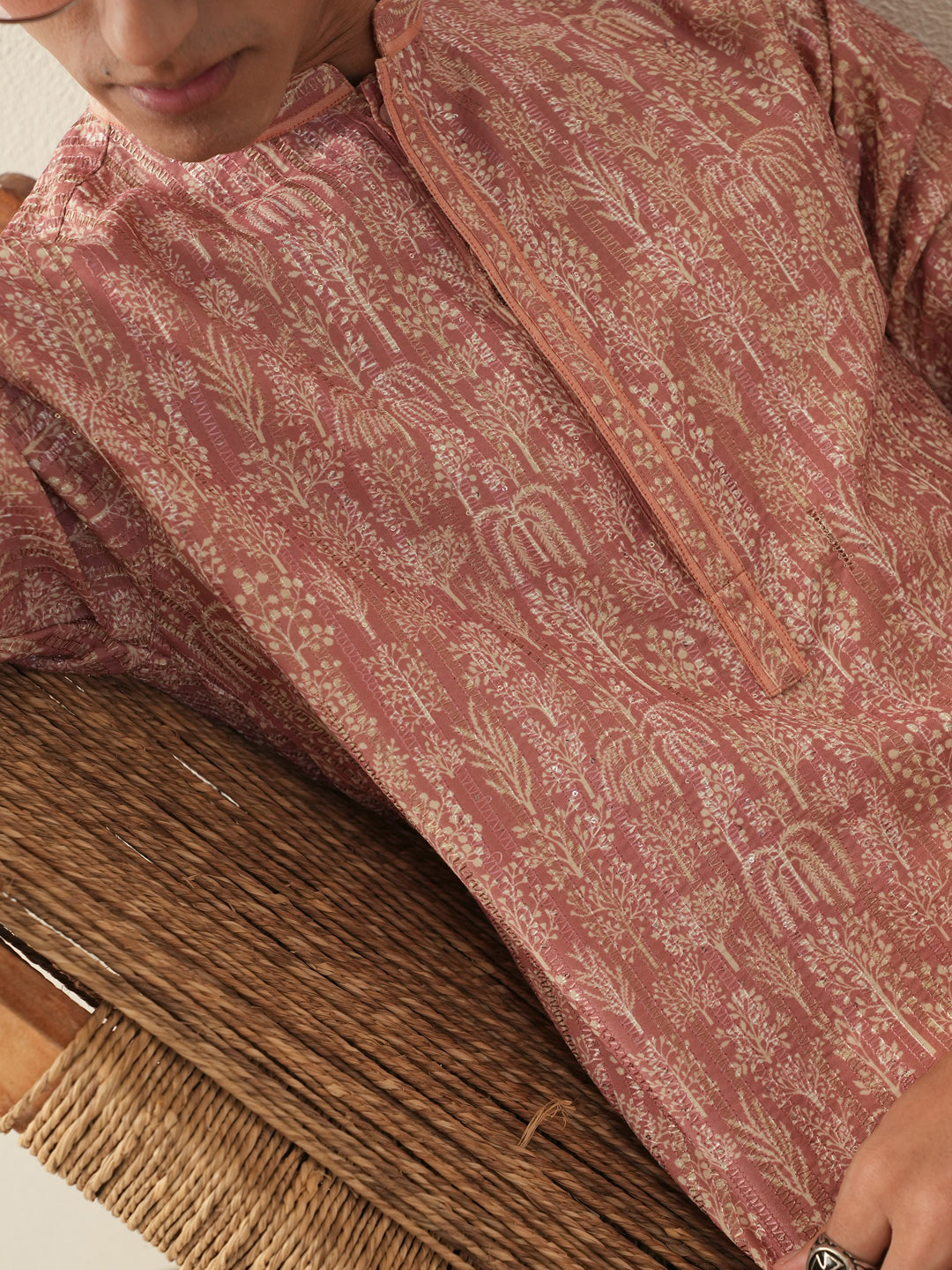 Men Coral Blended Print Kurta