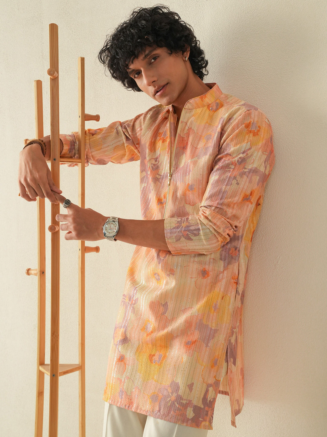 Men Multicolor Blended Print Kurta