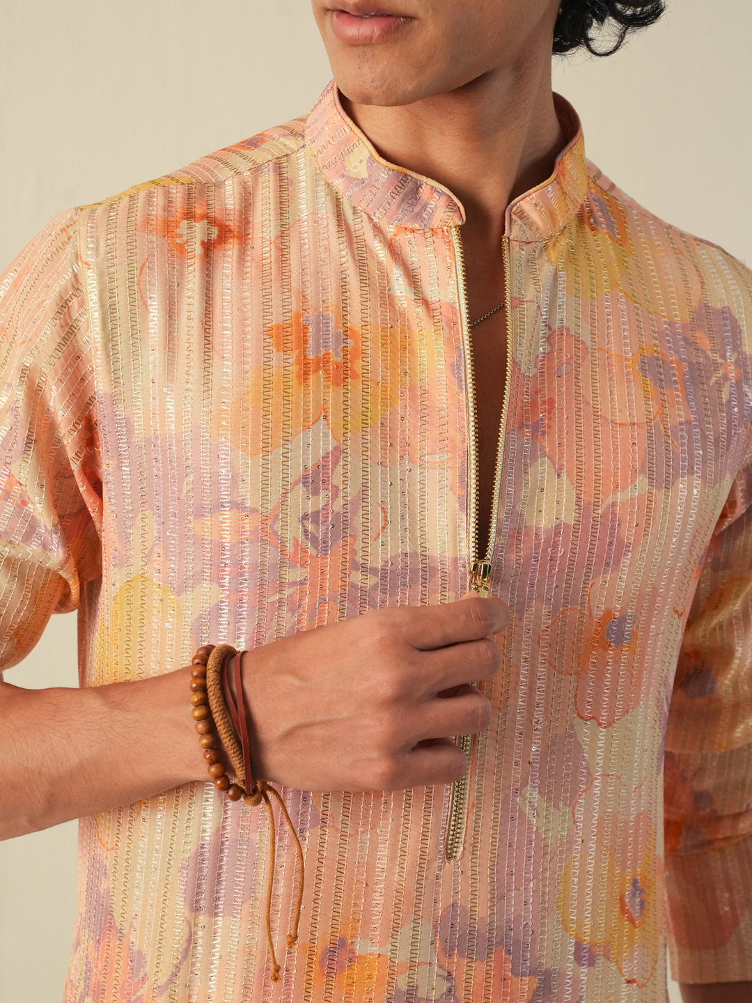 Men Multicolor Blended Print Kurta