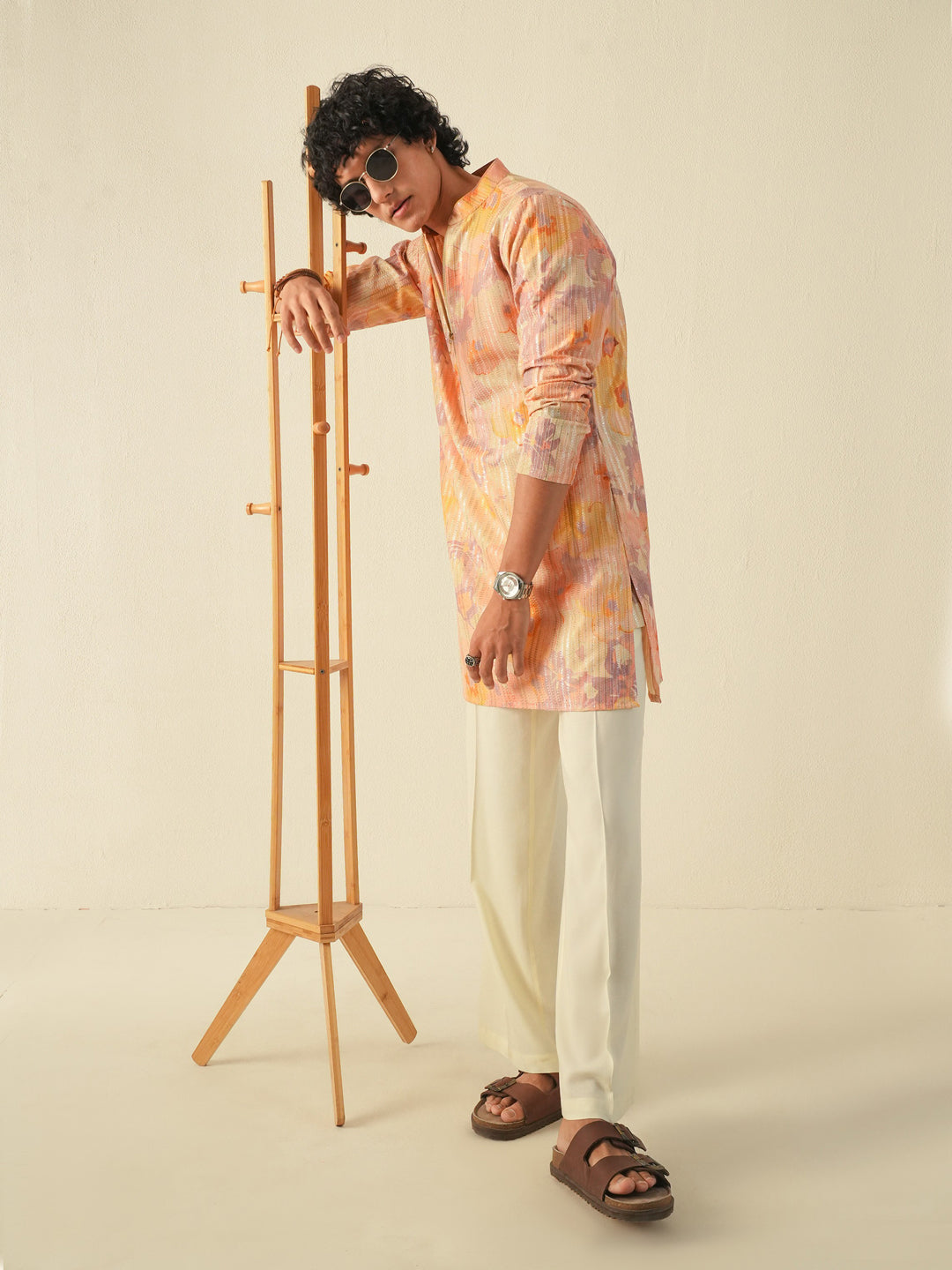 Men Multicolor Blended Print Kurta