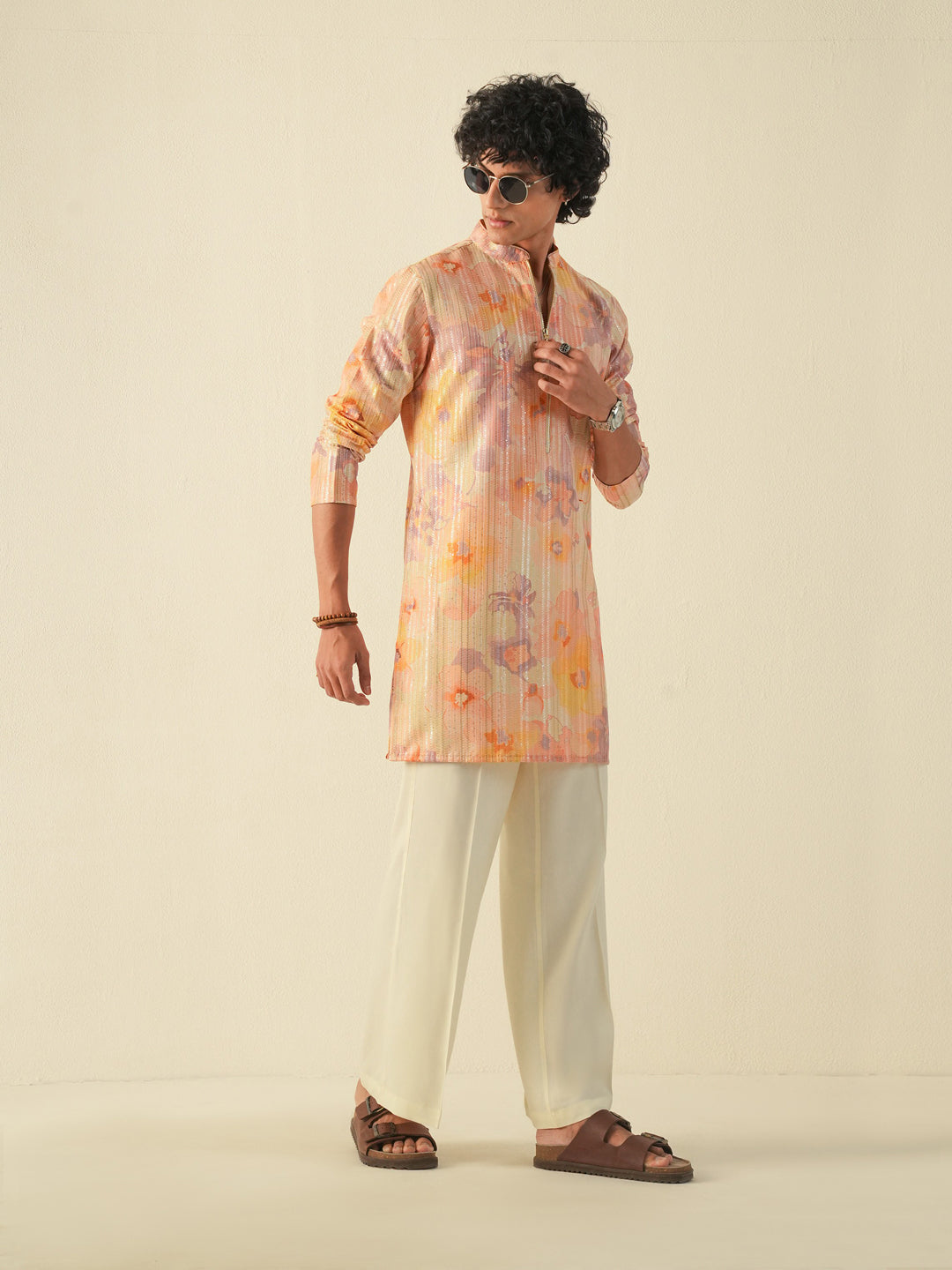 Men Multicolor Blended Print Kurta