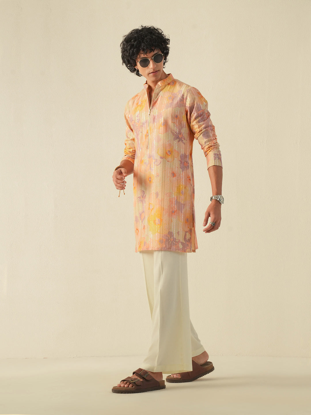 Men Multicolor Blended Print Kurta