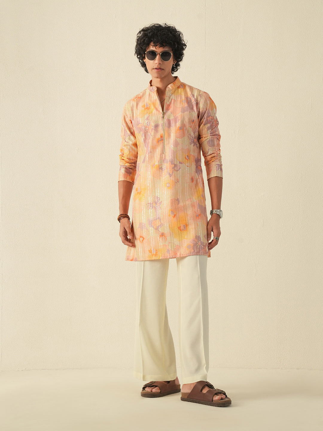 Men Multicolor Blended Print Kurta
