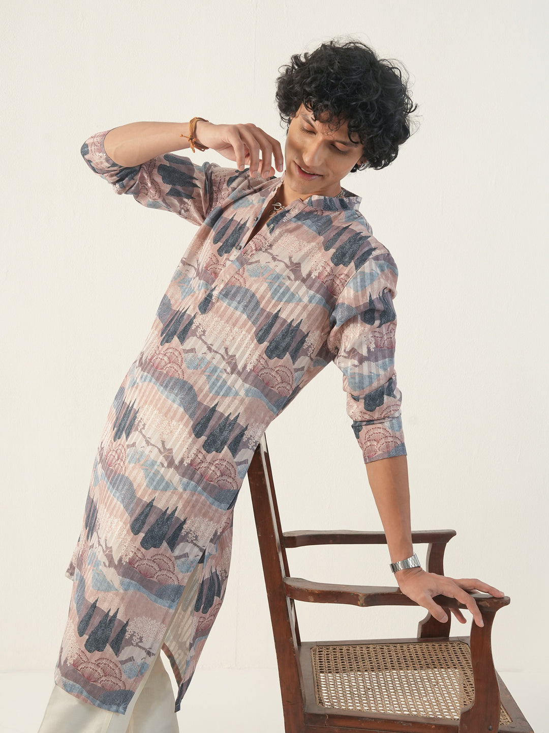 Men Multicolor Blended Print Kurta