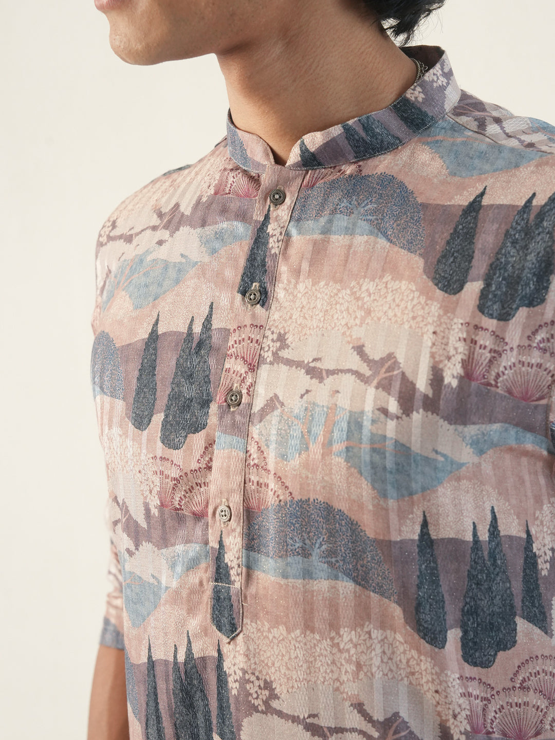 Men Multicolor Blended Print Kurta