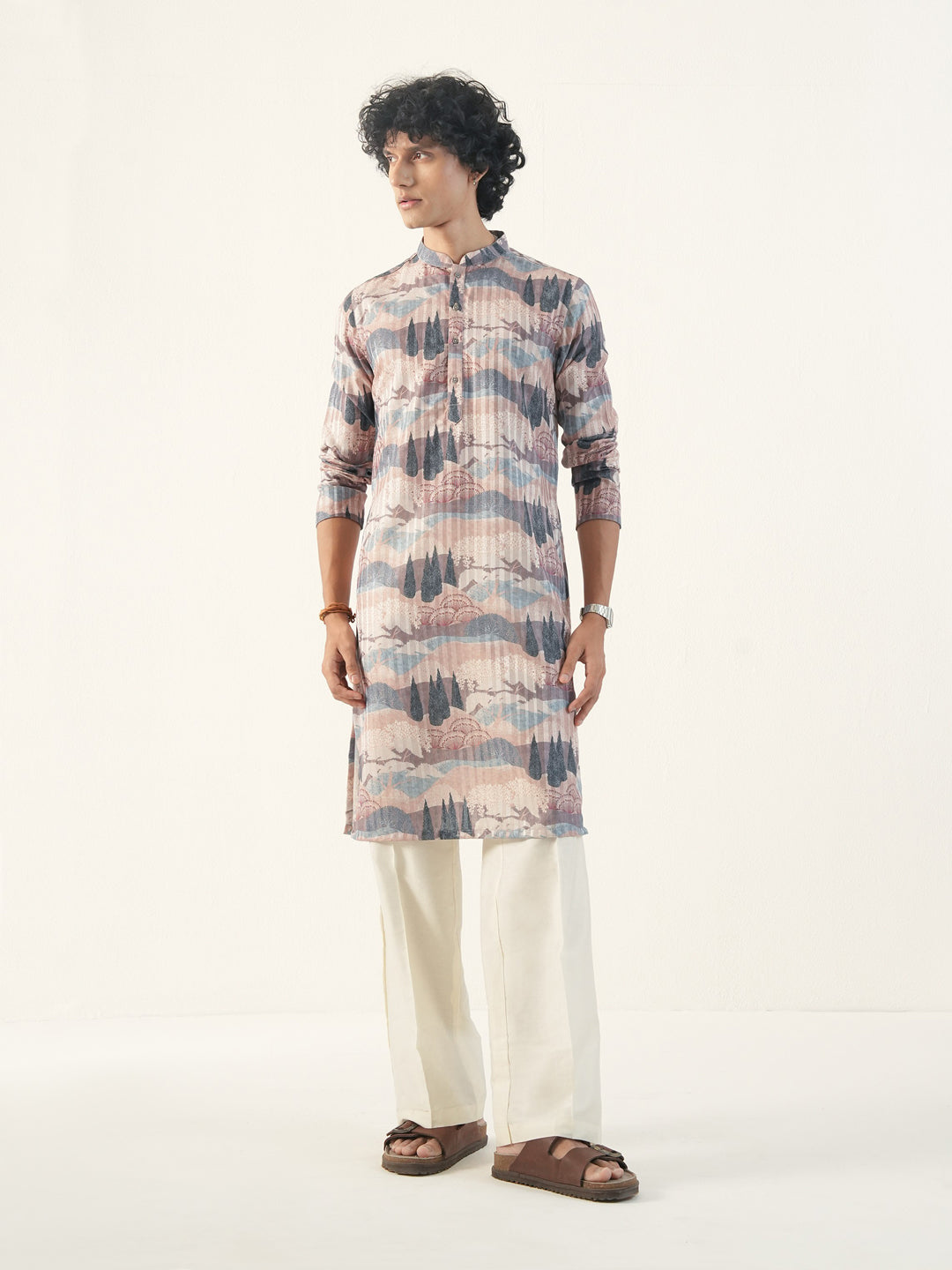 Men Multicolor Blended Print Kurta