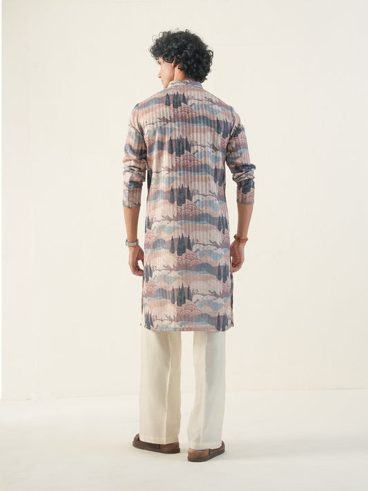 Men Multicolor Blended Print Kurta
