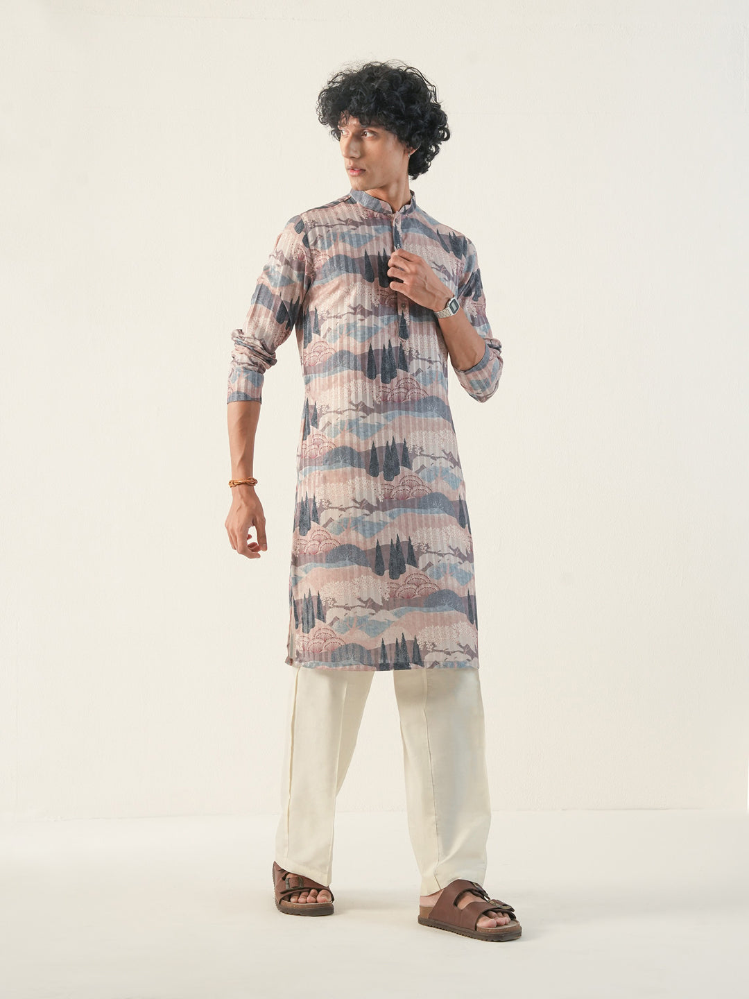 Men Multicolor Blended Print Kurta
