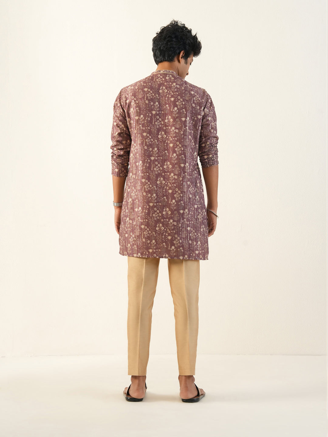 Men Brick Red Blended Print Kurta