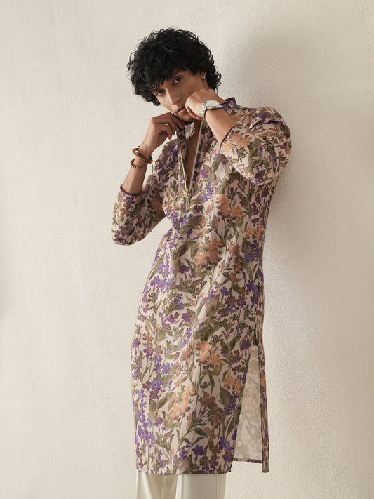 Men Multicolor Cotton Print Kurta
