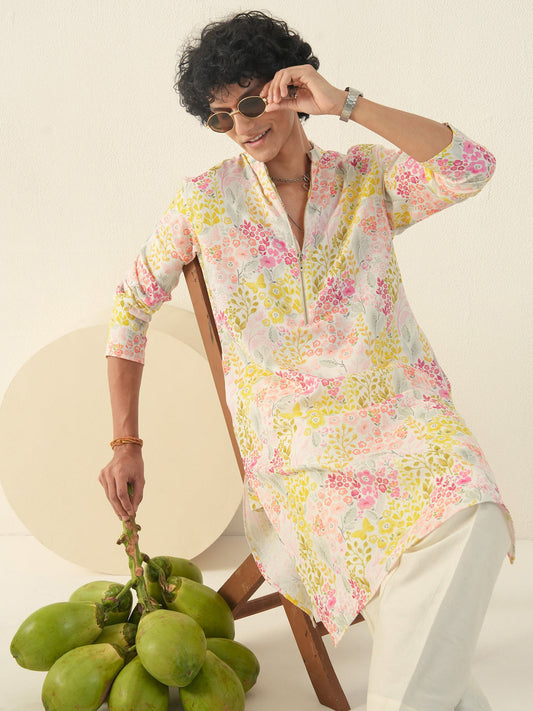 Men Multicolor Cotton Print Kurta