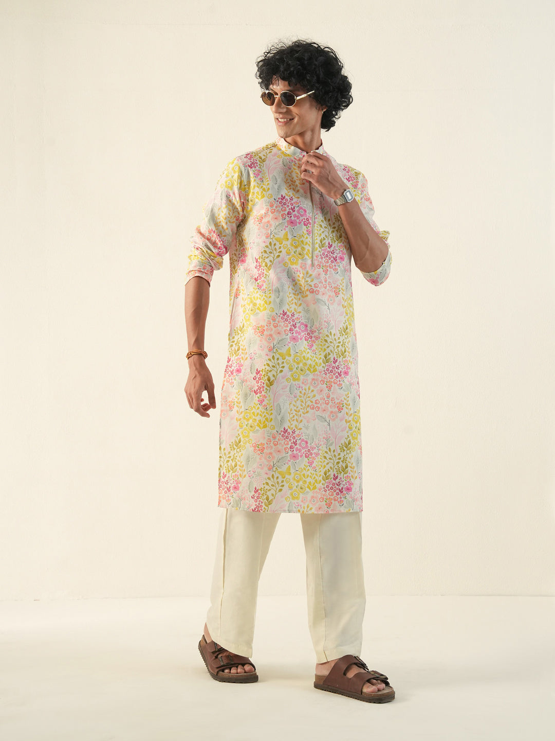Men Multicolor Cotton Print Kurta