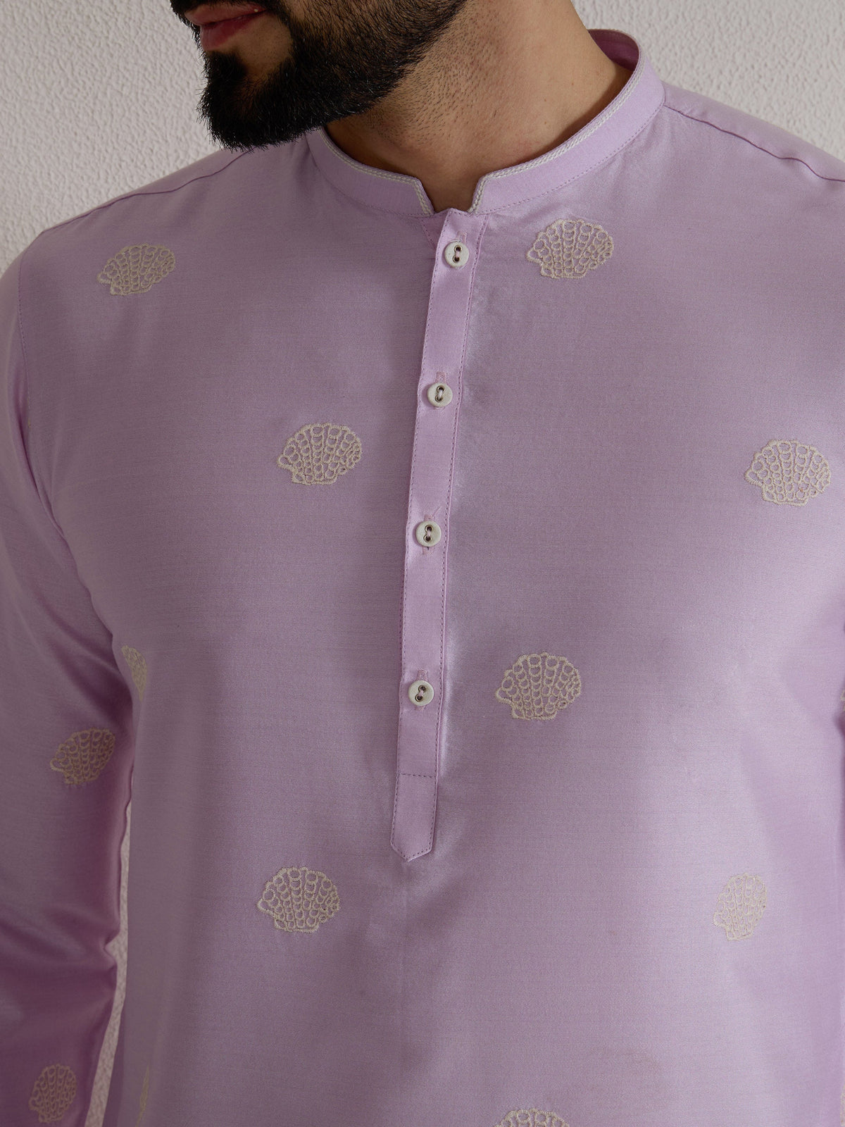 Mens Purple Blended Light  Embroidery Kurta