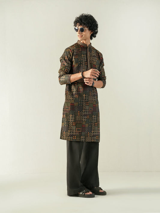 Mens Multicolor Blended Print Kurta