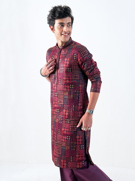 Mens Multicolor Blended Print Kurta