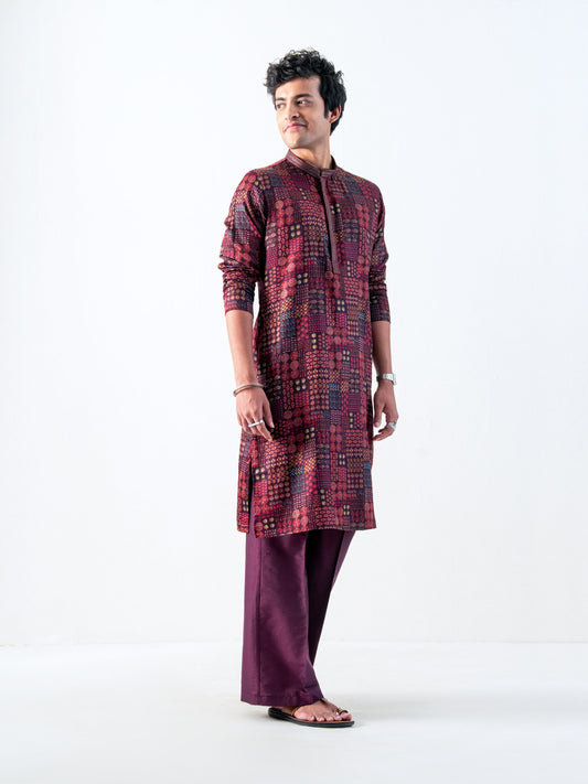 Mens Multicolor Blended Print Kurta