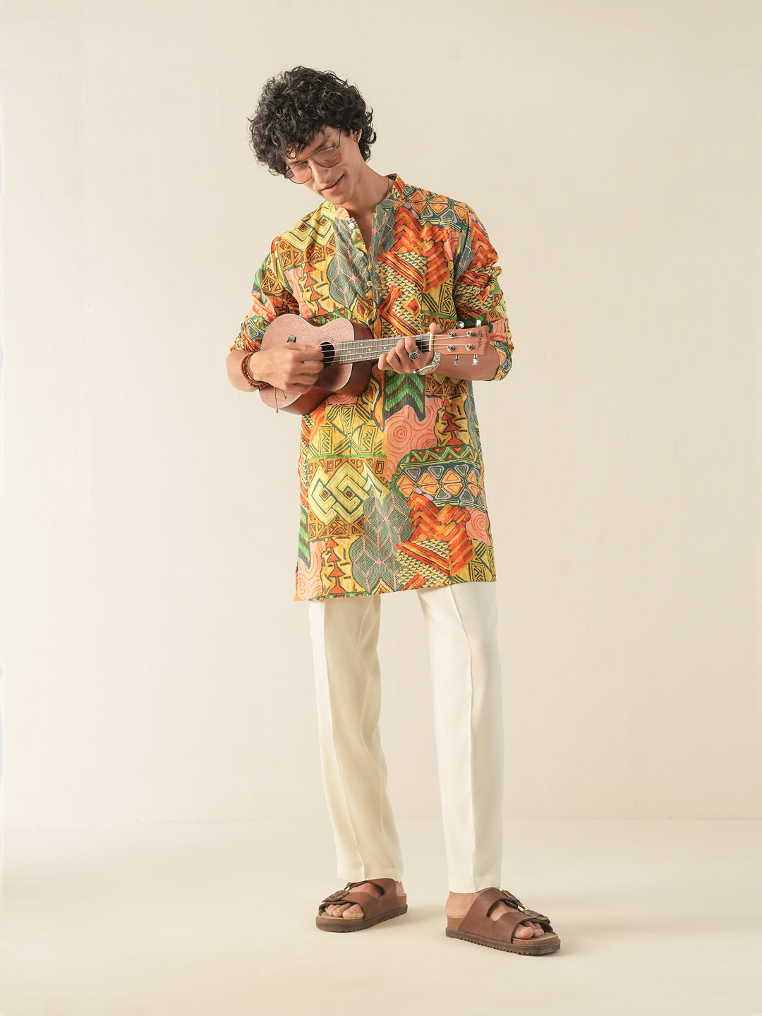 Mens Multicolor Cotton Print Kurta