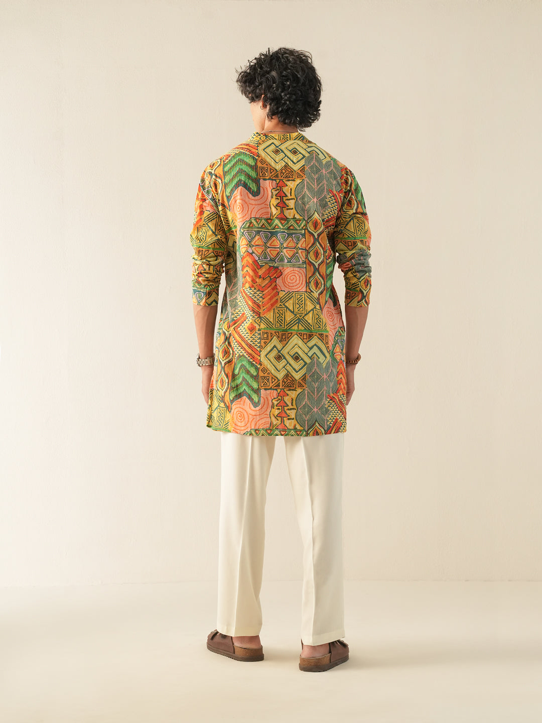 Mens Multicolor Cotton Print Kurta