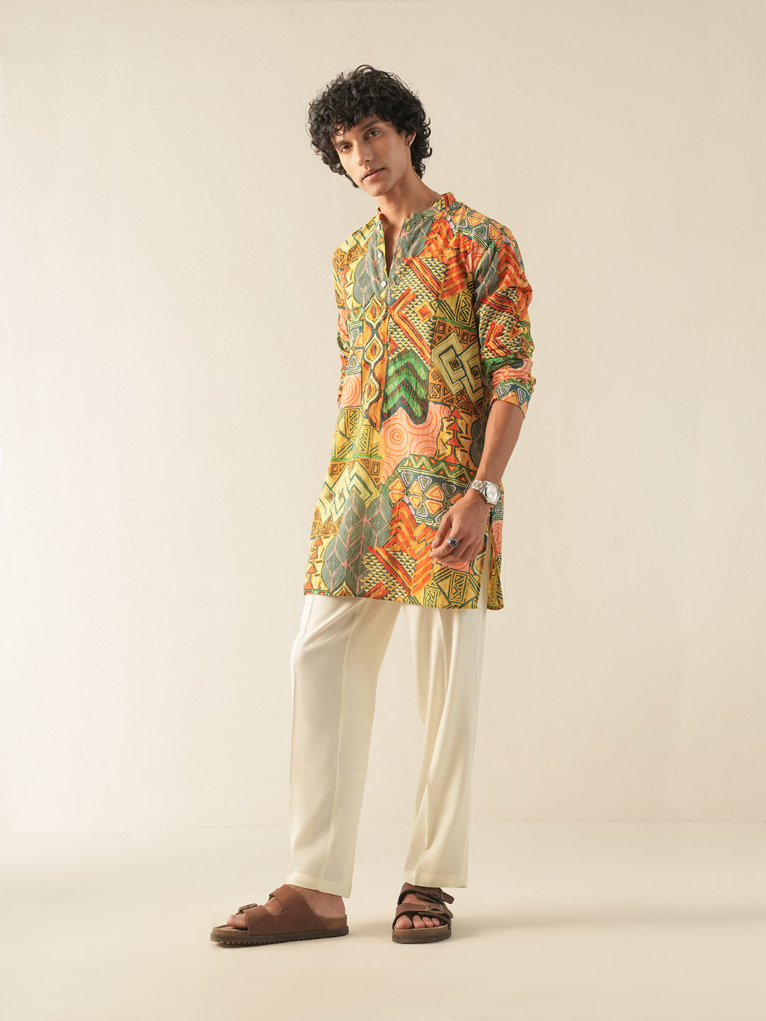 Mens Multicolor Cotton Print Kurta