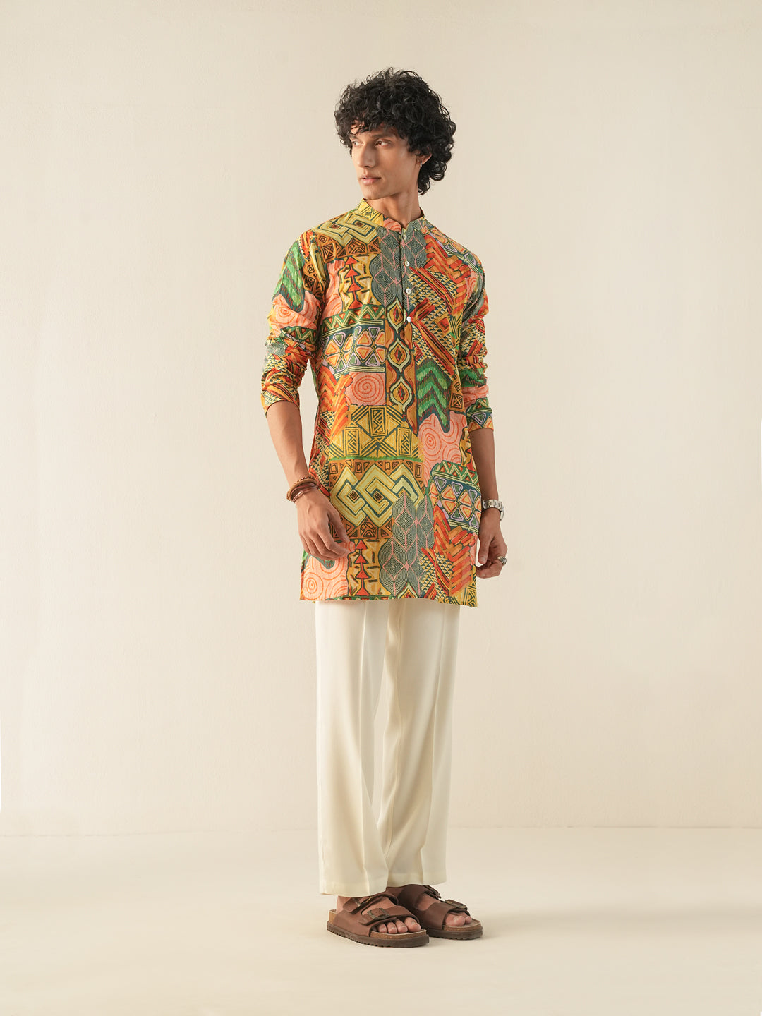 Mens Multicolor Cotton Print Kurta